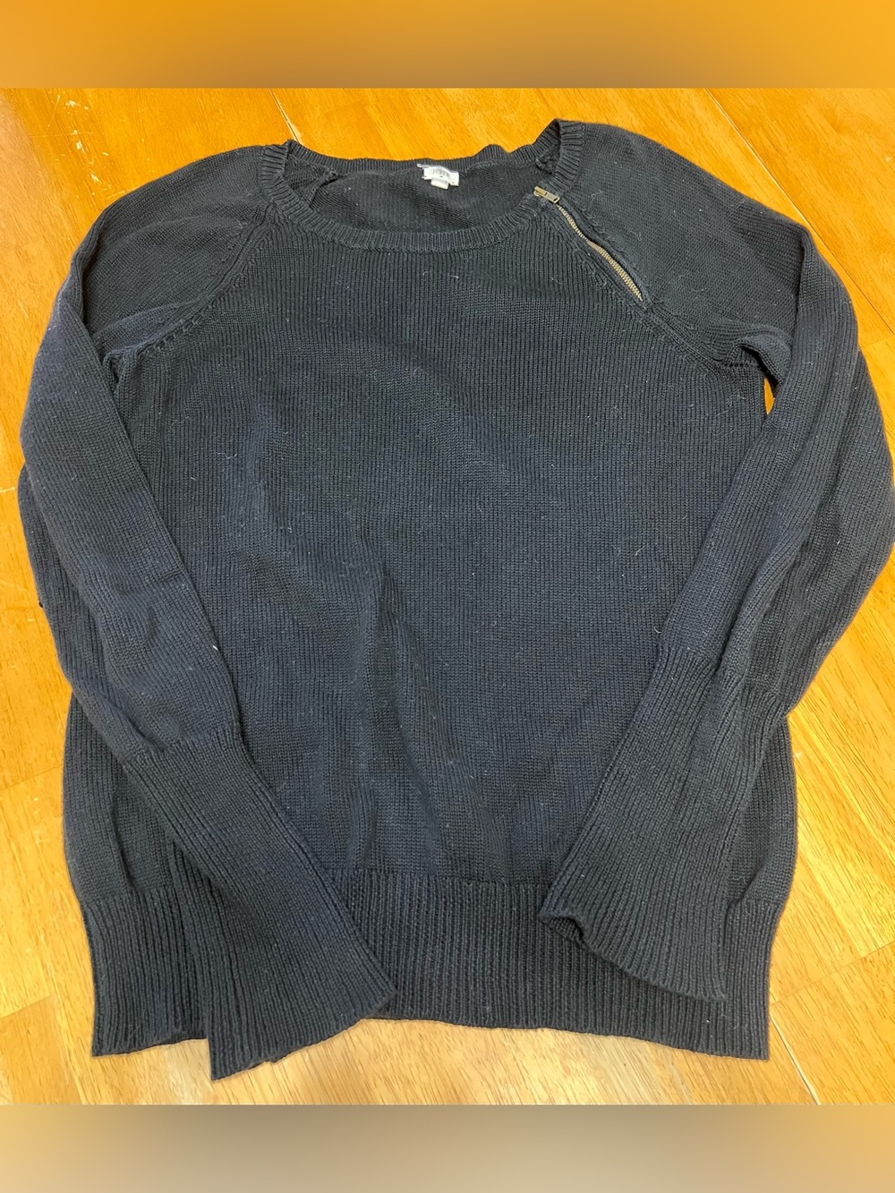 J. Crew Black Crewneck Sweater with Shoulder Zip